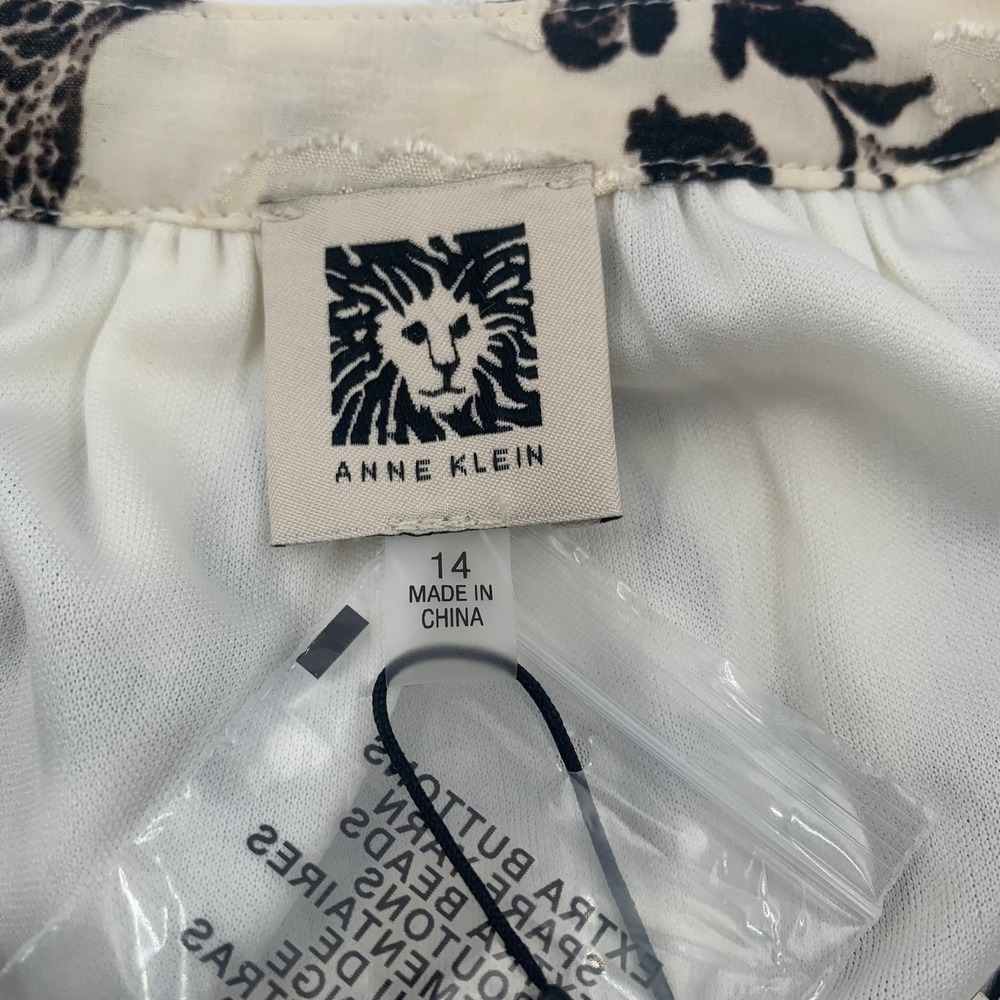 Anne Klein Dress 14 NWT Tiered Midi Maxi Cream Black Floral Bird Print Boho LS - Picture 6 of 16